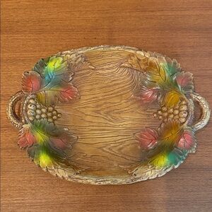 Molded  resin vintage made in USA 🇺🇸 Colorful Leaf and Grape Decorative Tray